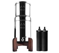 PHOENIX GRAVITY 6-Litre Gravity Water Filter AISI 304 Countertop Water Filter System with NSF/ANSI 42 & 372 Certified 2 Smart Carbon Filters Cartridge, Teak Wood Stand, Stainless Steel Tap Included