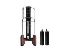PHOENIX GRAVITY 6 Litre NSF Certified AISI 304 Stainless Steel Water Filter, Gravity Fed Water Filter System with 2 Smart Carbon (Black) Filters, Free Vision Tap & Teak Wood Stand (6 L)