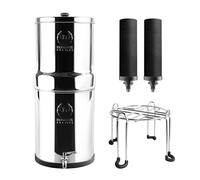 PHOENIX GRAVITY 8-Liter Stainless Steel Gravity Water Filter | AISI 304 | NSF/ANSI 42 & 372 Certified 2 Smart Carbon Cartridges & Stainless Steel Stand Included | No Electricity or Plumbing Needed