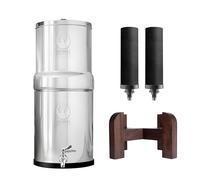PHOENIX GRAVITY 8-Liter Stainless Steel Gravity Water Filter | NSF/ANSI 42 & 372 Certified | 2 Smart Carbon Cartridges & Wood Stand Included | No Electricity or Plumbing Needed | Clean Drinking Water
