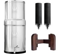 PHOENIX GRAVITY 8-Litre Gravity Water Filter AISI 304 Countertop Water Filter System with NSF/ANSI 42 & 372 Certified 2 Smart Carbon Filters Cartridge, Teak Wood Stand, Stainless Steel Tap Included