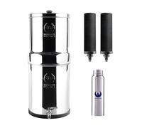 PHOENIX GRAVITY 8-Litre NSF/ANSI 42 & 372 Certified | AISI 304 Stainless Steel Countertop Water Filter System with 2 Smart (Black) Carbon Filter Elements & Free Stainless Steel Water Spigot (8 L)