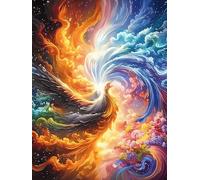 Phoenix in A Magical Vortex 300 Piece Complete Jigsaw Puzzle Set Wildlife Plant Teens Beginners Educational Challenge Puzzle Fans Group Play Anniversary Cardboard 300 PCS