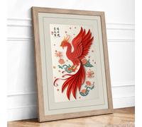 Phoenix in Bloom Japandi Framed Wall Art Print A3 (42×29.7cm) Oak, Wall Decor for Living Room, Bedroom, Office & Home, Ready to Hang, Art Gift