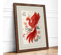 Phoenix in Bloom Japandi Framed Wall Art Print A3 (42×29.7cm) Walnut, Wall Decor for Living Room, Bedroom, Office & Home, Ready to Hang, Art Gift