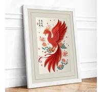 Phoenix in Bloom Japandi Framed Wall Art Print A4 (29.7×21cm) White, Wall Decor for Living Room, Bedroom, Office & Home, Ready to Hang, Art Gift