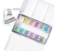 PHOENIX Iridescent Watercolor Paints - 12 Half Pan Glitter Watercolor Paint Set, Artist Grade Pearlescent Portable Palette, Small Sketch Pocket Water Color Painting Kit for Adults, Beginners & Artists