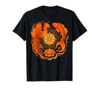 Phoenix Koi Dharma Wheel Lotus Zen Symbolic Art T-Shirt