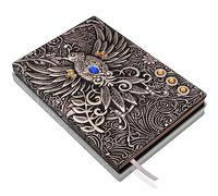 Phoenix Leather Journal Notebook - 3D Handmade Vintage Phoenix Journals Travel Diary with Lined Paper Cool Leather Sketchbook Writing Journals Phoenix Gift for Women & Men & Nerdy (A5, Silver)