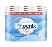 Phoenix Maxi 3 Ply Kitchen Rolls - Super-Sized Rolls | Strong, Ultra Absorbent, Soft Paper Towels for Household Cleaning, Spills, and Wiping | Quilted Texture | Bulk Value Case (9 Rolls)