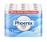 Phoenix Maxi 3 Ply Kitchen Rolls - Super-Sized Rolls | Strong, Ultra Absorbent, Soft Paper Towels for Household Cleaning, Spills, and Wiping | Quilted Texture | Bulk Value Case (12 Rolls)