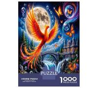 Phoenix Moon Bridge 1000 Pieces Jigsaw Puzzle Bundle Mythic Rebirth Scene Jigsaw Puzzle Extra-Thick Cardboard Jigsaw Puzzle Collector Mind Relaxation Office Break Travel 52x38cm/1000pcs