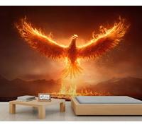 Phoenix Mural, Fire Fantasy Golden Phoenix Wall Mural Wallpaper, Flame Bird Flying to The Sky Wallpaper for Girls Bedroom Murals Living Room 500 X 350 cm