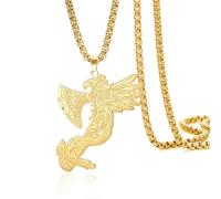 Phoenix Necklace Stainless Steel Viking Axe Necklace Symbol of Luck and Renewal Rising Bird Jewelry Viking Talisman Amulet for Men Women (gold)