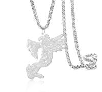 Phoenix Necklace Stainless Steel Viking Axe Necklace Symbol of Luck and Renewal Rising Bird Jewelry Viking Talisman Amulet for Men Women (silver)