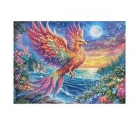 Phoenix on Rock at Moonlit Shore 500 Piece Jigsaw Puzzle for Adults Jigsaw Family Road Trip Activity Vibrant Whimsical Design Great Gift for Travelers 500 PCS