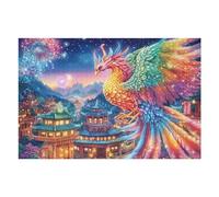 Phoenix over Night Town with Fireworks 1000 Piece Jigsaw Puzzle for Adults Jigsaw Afternoon Tea Companion Brainteaser Perfect Holiday Present Stylish Home Decor 1000 PCS