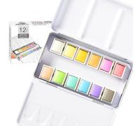 PHOENIX Pastel Watercolor Paint Set - 12 Half Pan Solid Colors, Artist Grade Palette Watercolor Travel Set Portable Metal Case for Adults, Professional Artists