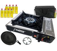 Phoenix PC-20 Stainless Gas Stove Camping Cooker + Grill Attachment + 8x