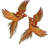 Phoenix phenix birds cinnamon brown gold embroidered appliques iron-on patches pair S-1335