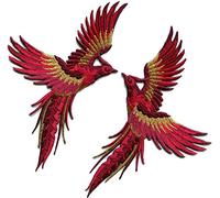 Phoenix Phenix Birds Scarlet red Gold Embroidered Appliques Iron-on Patches Pair Each Patch Measures 3.75 inches Wide (Measured from The widest Point) by 6.25 inches Tall.