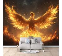Phoenix Photo Wallpaper Golden Flame Phoenix Wallpaper Mural 3D Art Print, Non-Woven Wall Paper, Decoration Poster Picture Mural 500 × 280 cm / 196.8" × 110" for Living Room Bedroom