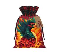 Phoenix Print Christmas Drawstring Burlap Gift Bags With Tags,Suitable For Gift Wrapping And Party Decorations.