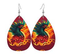 Phoenix Print Leather Dangle Earrings - Lightweight Teardrop Costume Earrings for Parties, Valentine's Day