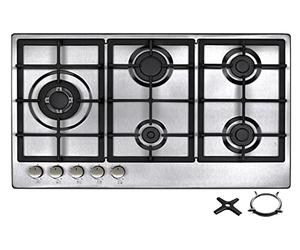 Phönix PS-901LT Built-in Gas Hob, Stainless Steel, 5 Self-Sufficient Hobs (Freestanding/Built-in Gas Hob) with Wok Insert + Gas Cross