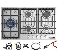 Phönix PS-905L Gas Hob Built-in Hob Stainless Steel Gas Stove 5 Hobs Self-Standing / Built-in Gas Hob Includes Gas Hose Regulator Set for Propane Gas Bottles