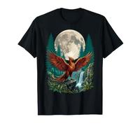 Phoenix Rising Moonlit Forest Waterfall Mythical Bird Moon T-Shirt