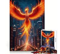 Phoenix Rising Over Cityscape Jigsaw Puzzle 1000 Piece for Adults Smart Reason Toy Home Pastime Smooth Edge Art Collectible (38x52cm)