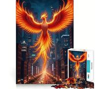 Phoenix Rising Over Cityscape Jigsaw Puzzle 1000 Piece for Adults Smart Reason Toy Home Pastime Smooth Edge Art Collectible (38x52cm)