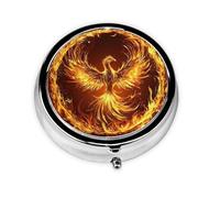 Phoenix Rising Small Pill Box 3 Compartment Portable Pill Box for Purse Pocket Fire Mini Medicine Organiser for Daily Vitamin Fish Oil Storage