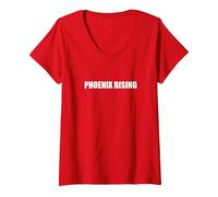 Phoenix Rising V-Neck T-Shirt, Women, Red, XL