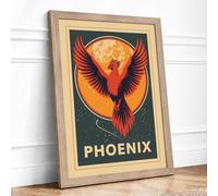 Phoenix Rising Vintage Framed Wall Art Print A3 (42×29.7cm) Oak, Wall Decor for Living Room, Bedroom, Office & Home, Ready to Hang, Art Gift