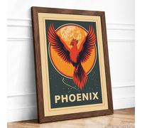 Phoenix Rising Vintage Framed Wall Art Print A3 (42×29.7cm) Walnut, Wall Decor for Living Room, Bedroom, Office & Home, Ready to Hang, Art Gift