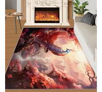 Phoenix Rug Beautiful Red Flowers Rugs for Kids Natural Scenery Mountains And Rivers 70x120 Rug Phoenix Carpet Machine Washable Non Slip Carpet for High-Traffic Area