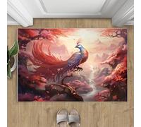 Phoenix Rug Beautiful Red Flowers Small Rugs Natural Scenery Mountains And Rivers 50x80 Rug Phoenix Carpet Machine Washable Non Slip Carpet for High-Traffic Area