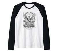 Phoenix Sacred Rebirth Mythical Bird Engraved Line Art Raglan Baseball Tee