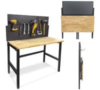 Phoenix Safe Company 47" Foldable Workbench with Rubberwood Top & Pegboard, TWD4723, 300kg in Light Oak | Size: 1040mm x 1190mm Phoenix Safe Company Light Oak 1040mm x 1190mm