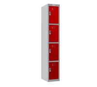Phoenix Safe Company Phoenix Pl Series Pl1430Gre 1 Column 4 Door Personal Locker Grey Body/red Doors With Electronic Locks