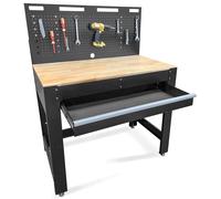 Phoenix Safe Company Tool Workbench with Rubber Wood Work Surface & Pegboard, TW4501B, 300kg in Black | Size: 1000mm x 1000mm Phoenix Safe Company Black 1000mm x 1000mm