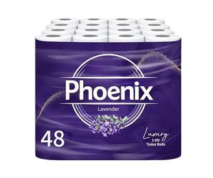 Phoenix Soft Lavender Fragranced Luxury Toilet Rolls Bulk Buy - Quilted White 3 Ply Toilet Paper - Toilet Tissue (48 Pack)