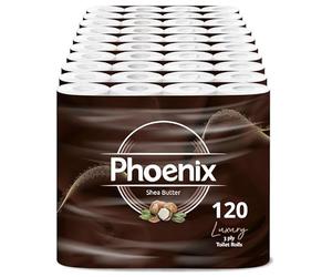 Phoenix Soft Shea Butter Fragranced Luxury Toilet Rolls Bulk Buy - Quilted White 3 Ply Toilet Paper (120 Pack)