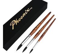 PHOENIX Squirrel Hair Watercolor Paint Brush Set - 3 PCS Professional Blend Mop Round Paint Brush (Size 8 12 16) - Fine Point Detail Medium Water Brushes