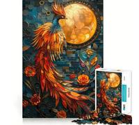 Phoenix Stained Glass Art 1000 Piece Jigsaw Puzzles for Teenagers Memory Boost Home Leisure Image Assembly Lovely Gift (38x26cm)