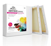 PHOENIX Stretched Canvas for Painting 12x12 Inch/7 Value Pack 8 Oz Triple Primed 5/8 Inch Profile 100% Cotton White Blank Canvas Square Framed