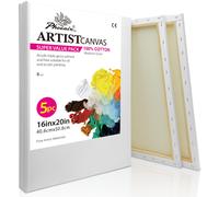 PHOENIX Stretched Canvas for Painting 16x20 Inch/5 Value Pack 8 Oz Triple Primed 5/8 Inch Profile 100% Cotton White Blank Canvas Large Framed C