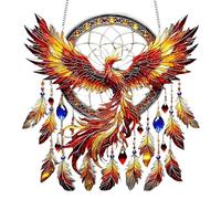 Phoenix Suncatcher - Stained Glass Effect Window Hanging - Oriental Bird Acrylic Ornament - Colourful Rainbow Maker Sun Catchers for Windows Indoor Outdoor Garden